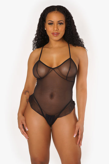 Body de malla negra para lencería
